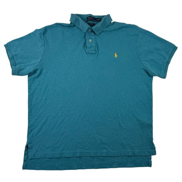 Polo Ralph Lauren Mens Large Teal Custom Fit Short Sleeve Polo Shirt - Picture 1 of 9